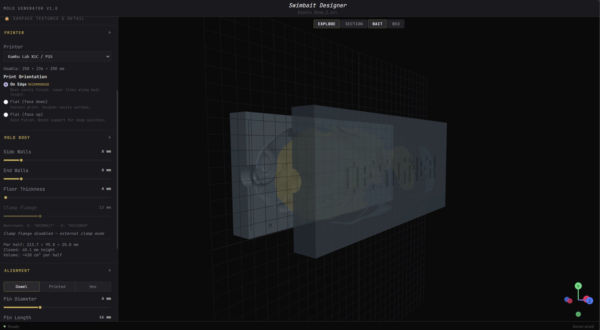 Generate mold from sculpted bait