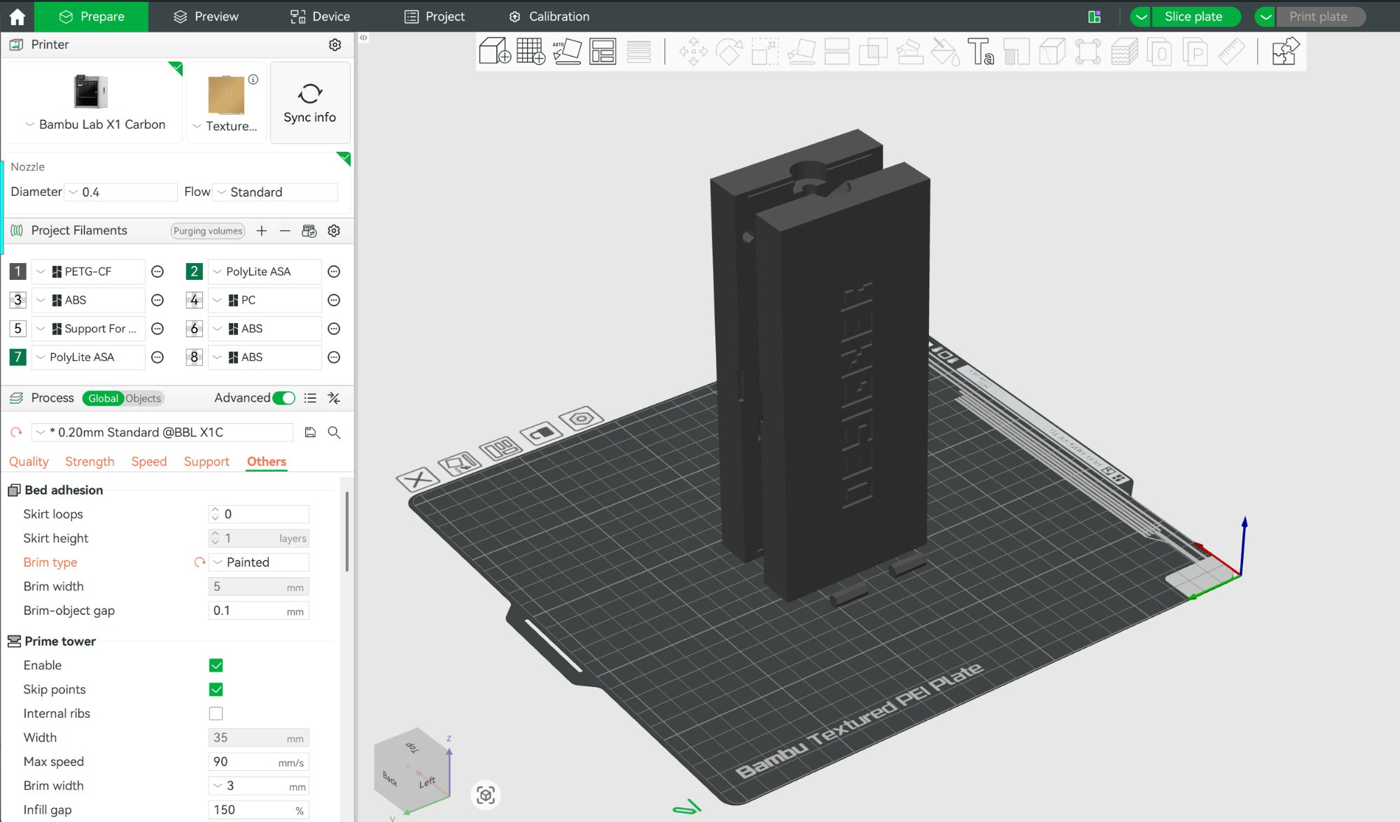 Mold half loaded in Bambu Studio slicer ready to print