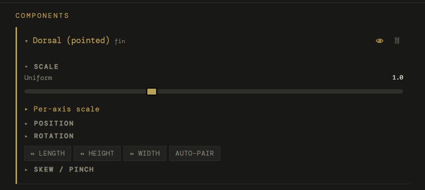 Single component panel showing scale, position, rotation, mirror, and skew controls